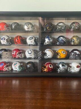NFL mini helmets with 32 slot display case (Riddell Pocket Pro)